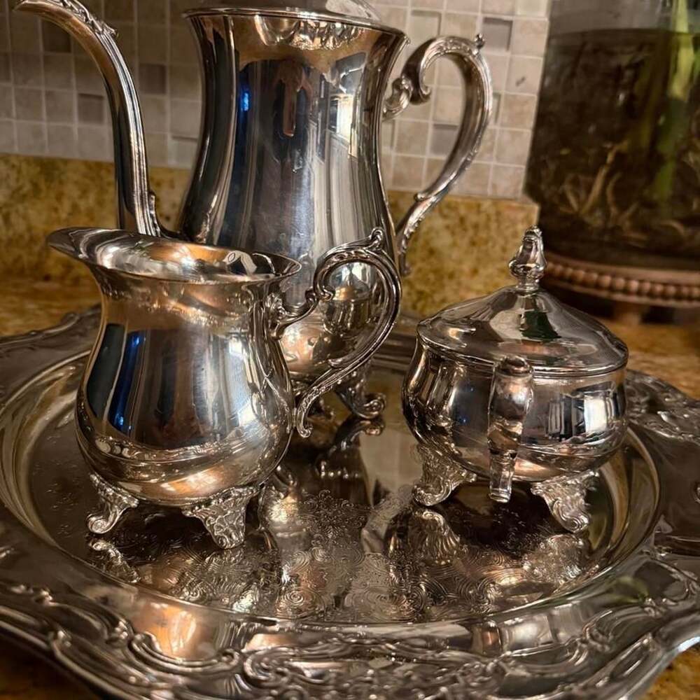 Gorham EP Brass Silverplate Tea Coffee Service Set Tray